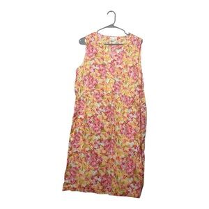 Women’s J.Jill 100% linen sleeveless, floral, v-neck dress with pockets, size L